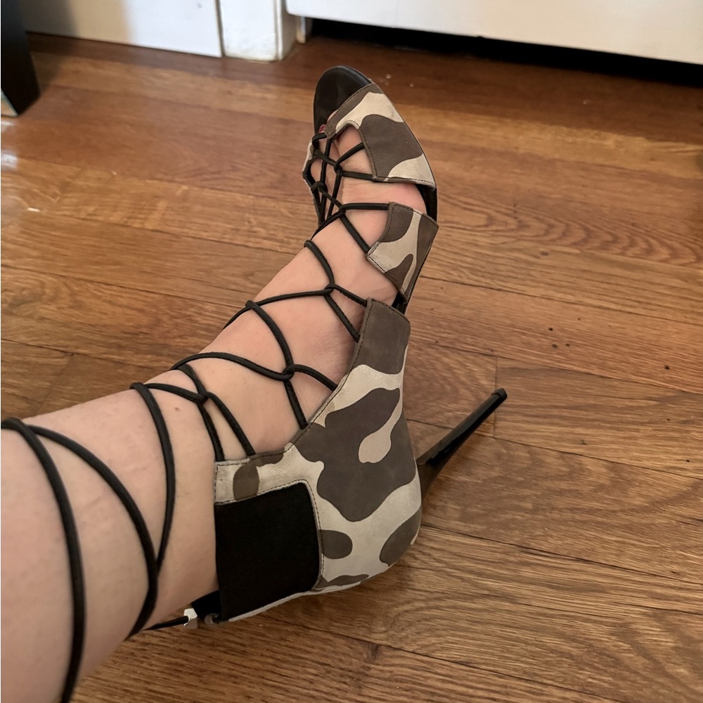 Jimmy choo lace up sandal in camo print